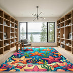 Cheerful Colorful Starfish and Crab Reef Rug