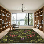 Ornate Forest Green Grape Vine Tapestry Rug