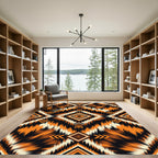 Bold Orange Black Geometric Tribal Area Rug
