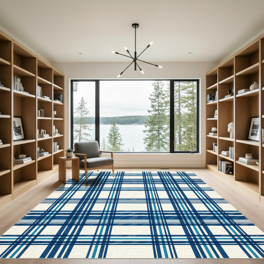 Bold Blue Tartan Plaid Check Rug
