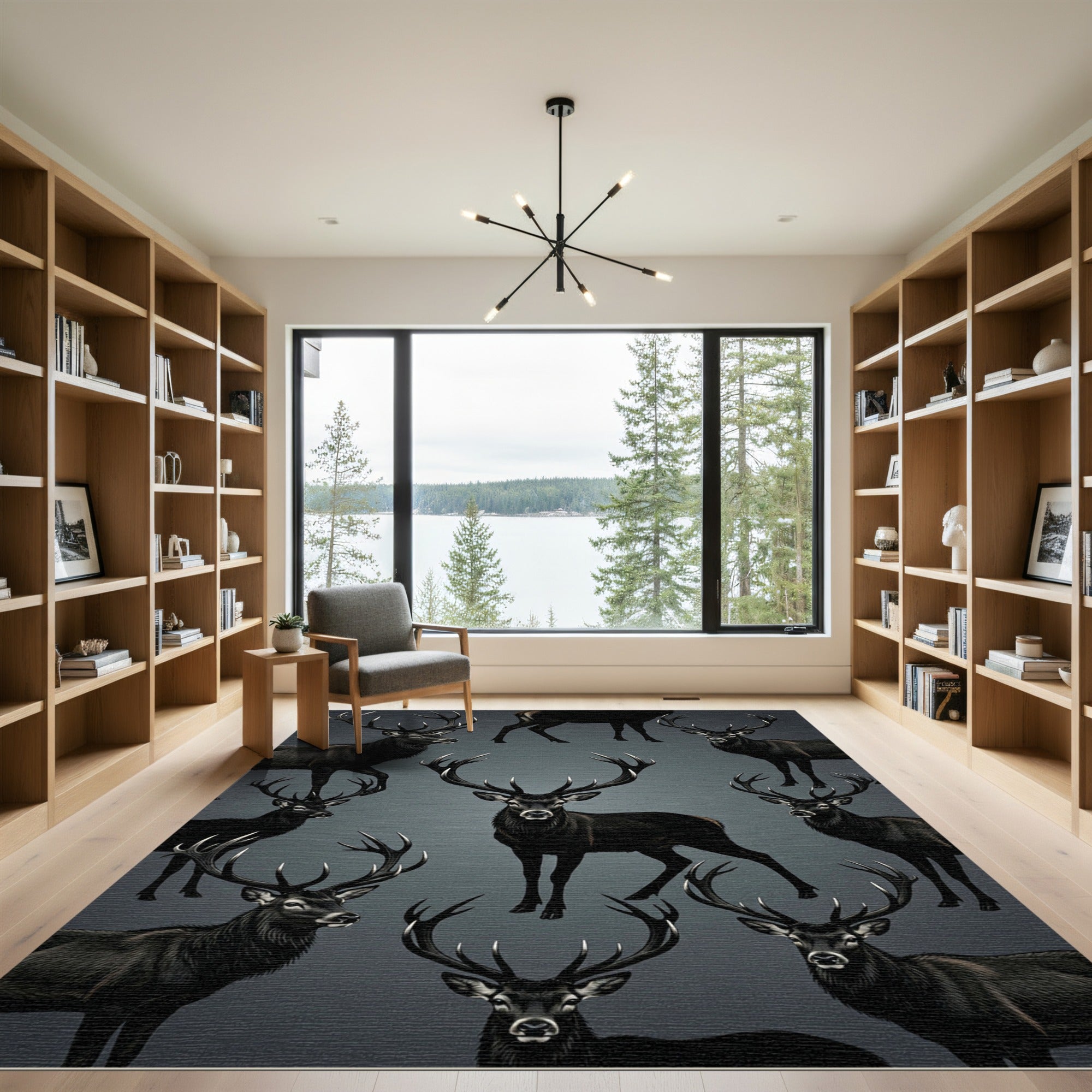 Majestic Black Deer Antler Arrangement Rug