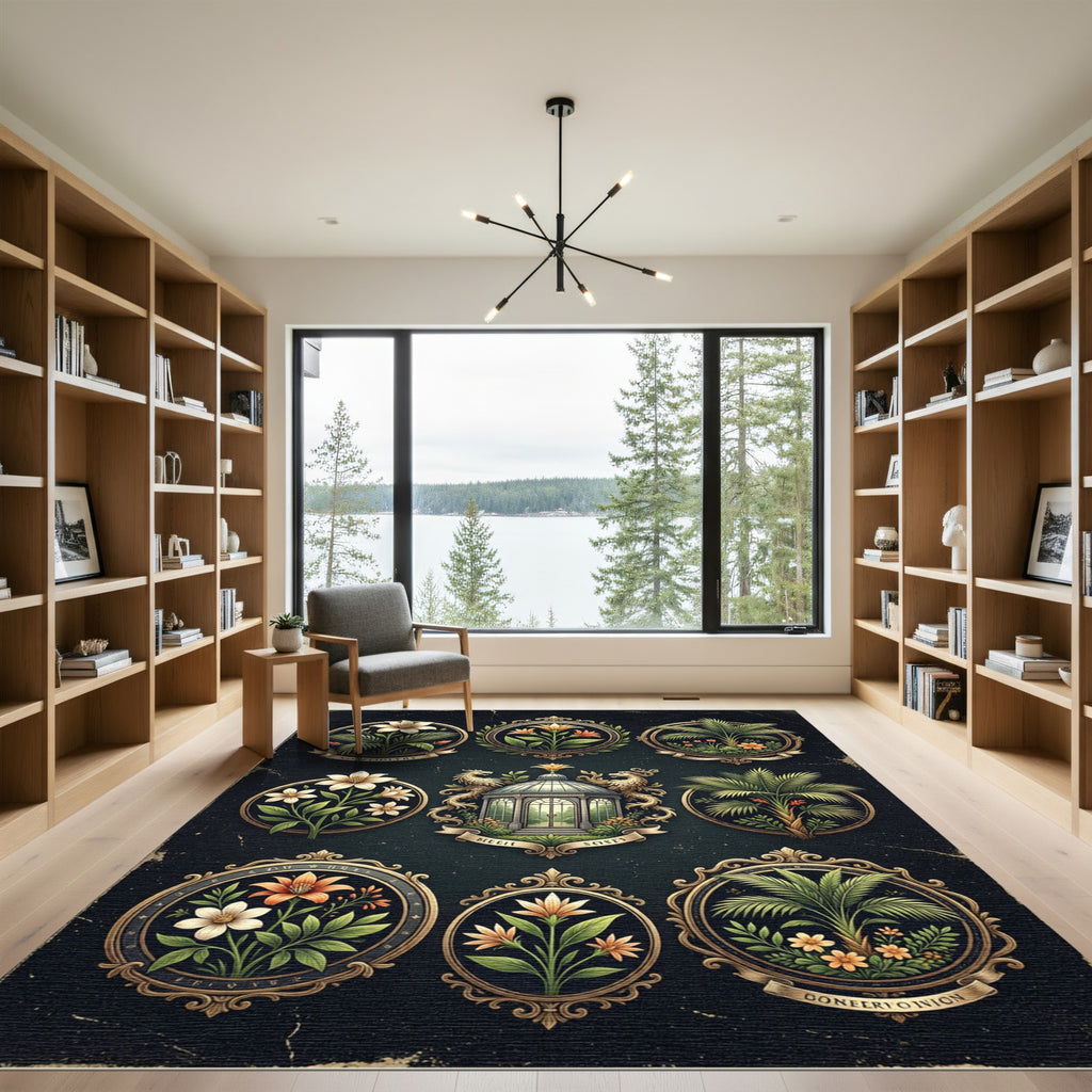 Ornate Floral Conservatory Emblem Rug
