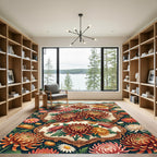Golden Chrysanthemum Floral Baroque Frame Rug