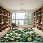 Ethereal Feathers Green Floral Swirls Rug