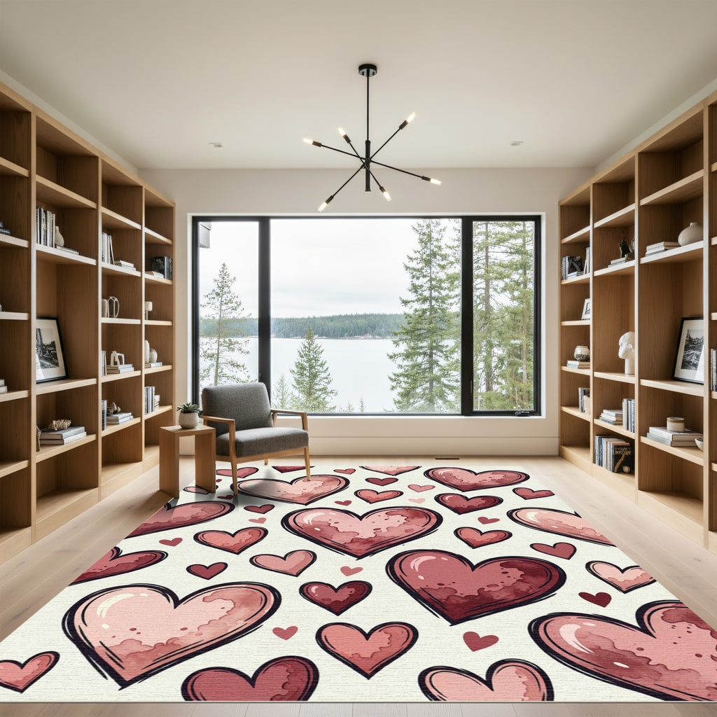 Watercolor Hearts Blush and Burgundy Rug