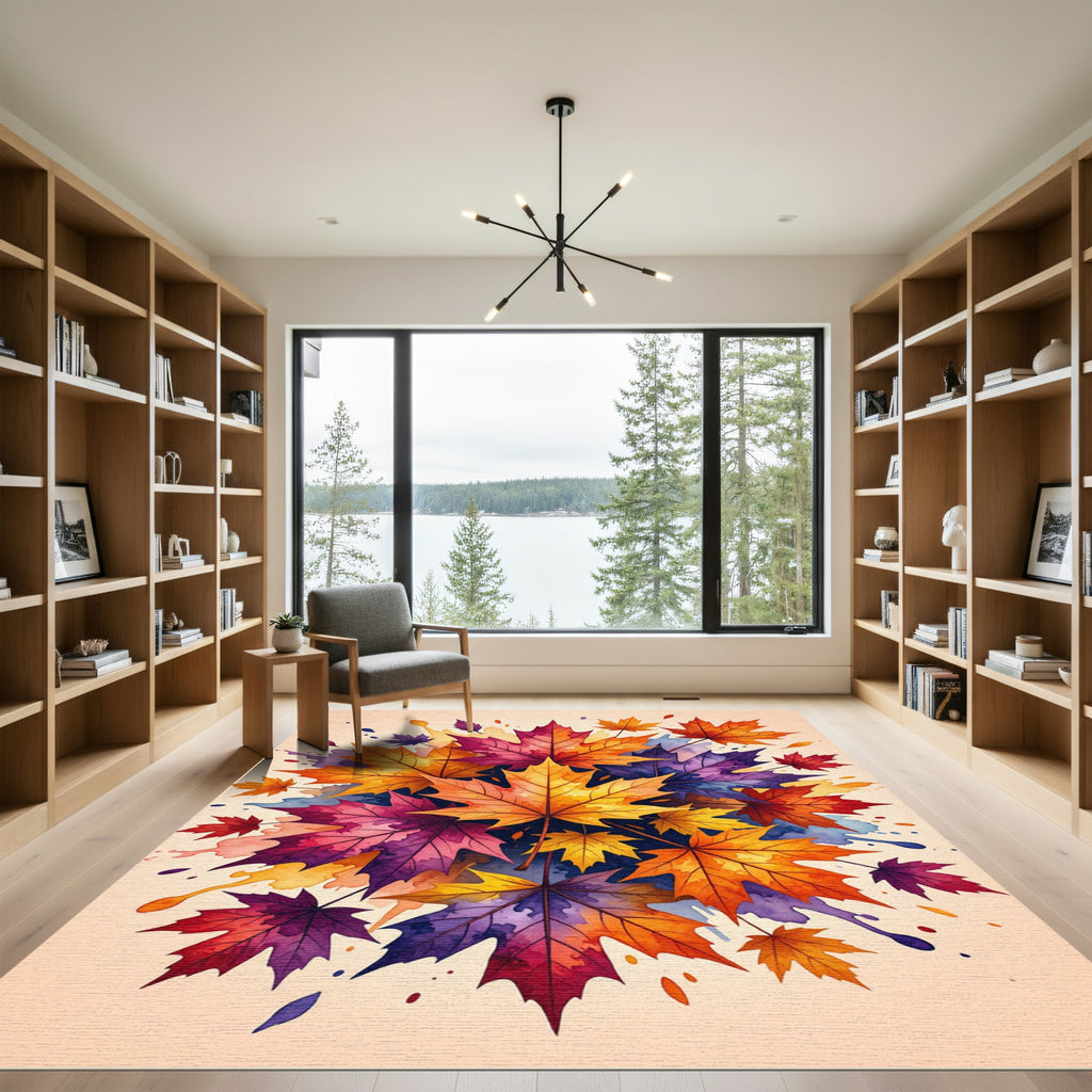 Autumn Maple Leaf Watercolor Swirl Rug