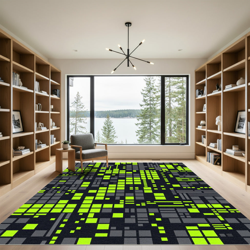 Neon Grid Data Abstract Pixel Rug