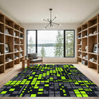 Neon Grid Data Abstract Pixel Rug