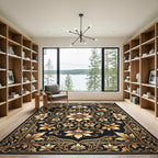 Golden Floral Scrollwork Medallion Rug