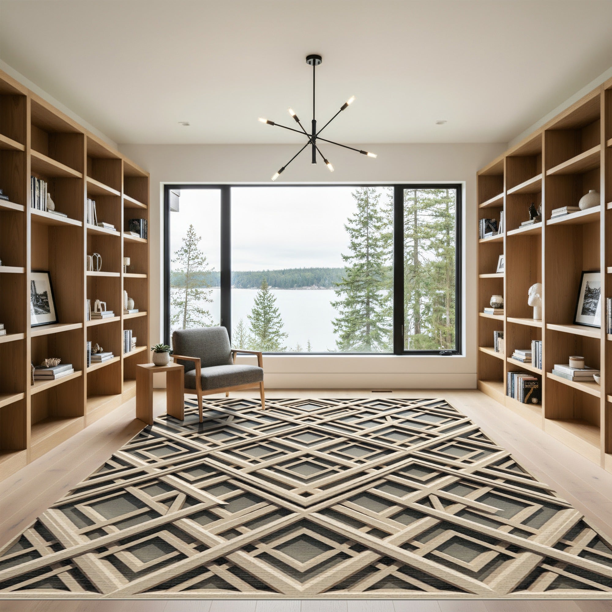 Contemporary Beige Geometric Lattice Square Rug