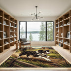 Vintage Farmhouse Border Collie Country Landscape Rug
