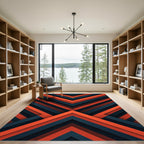Modern Orange Charcoal Geometric Chevron Rug