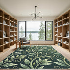 Elegant Sage Green Botanical Scroll Rug
