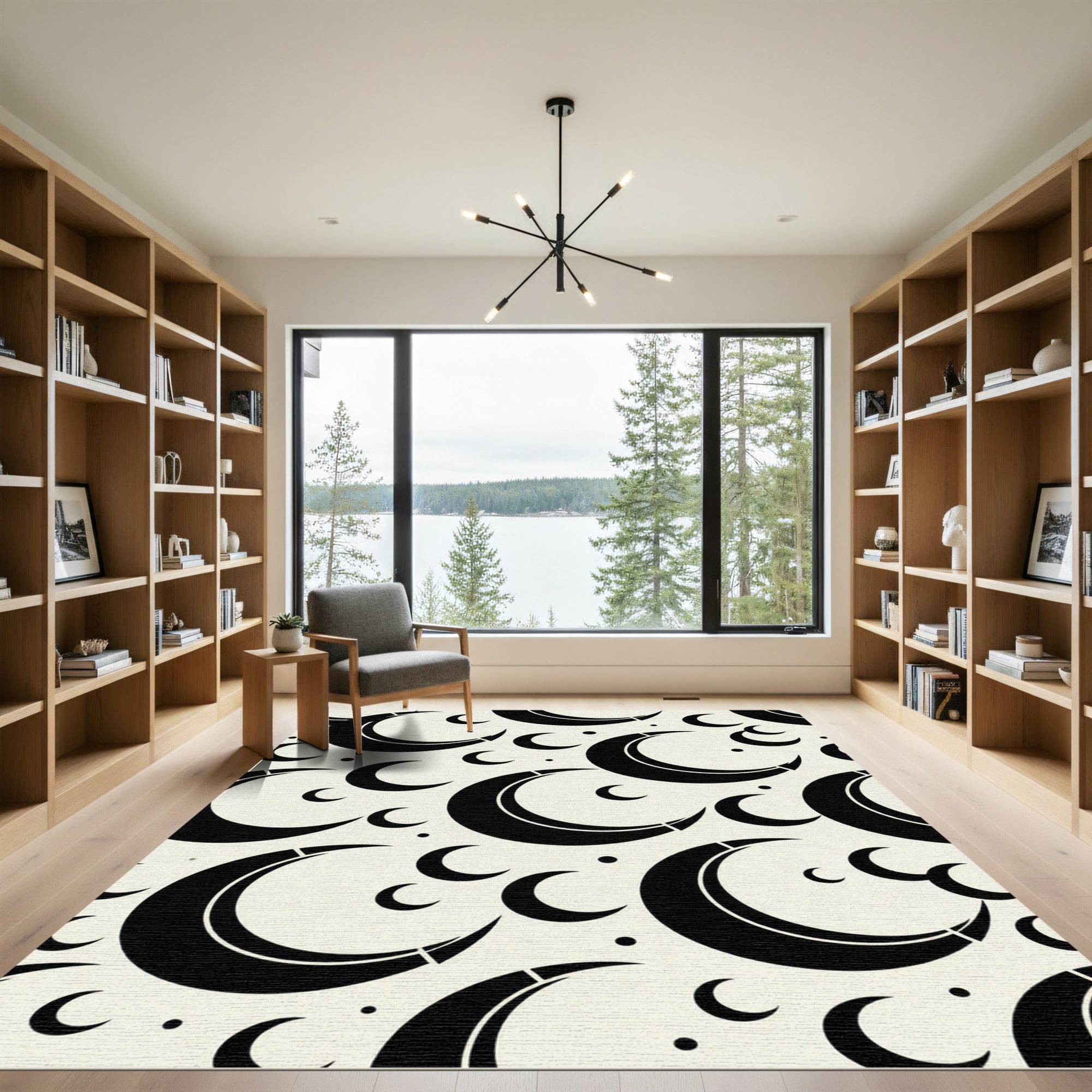 Black Crescent Moon Celestial Repeat Rug