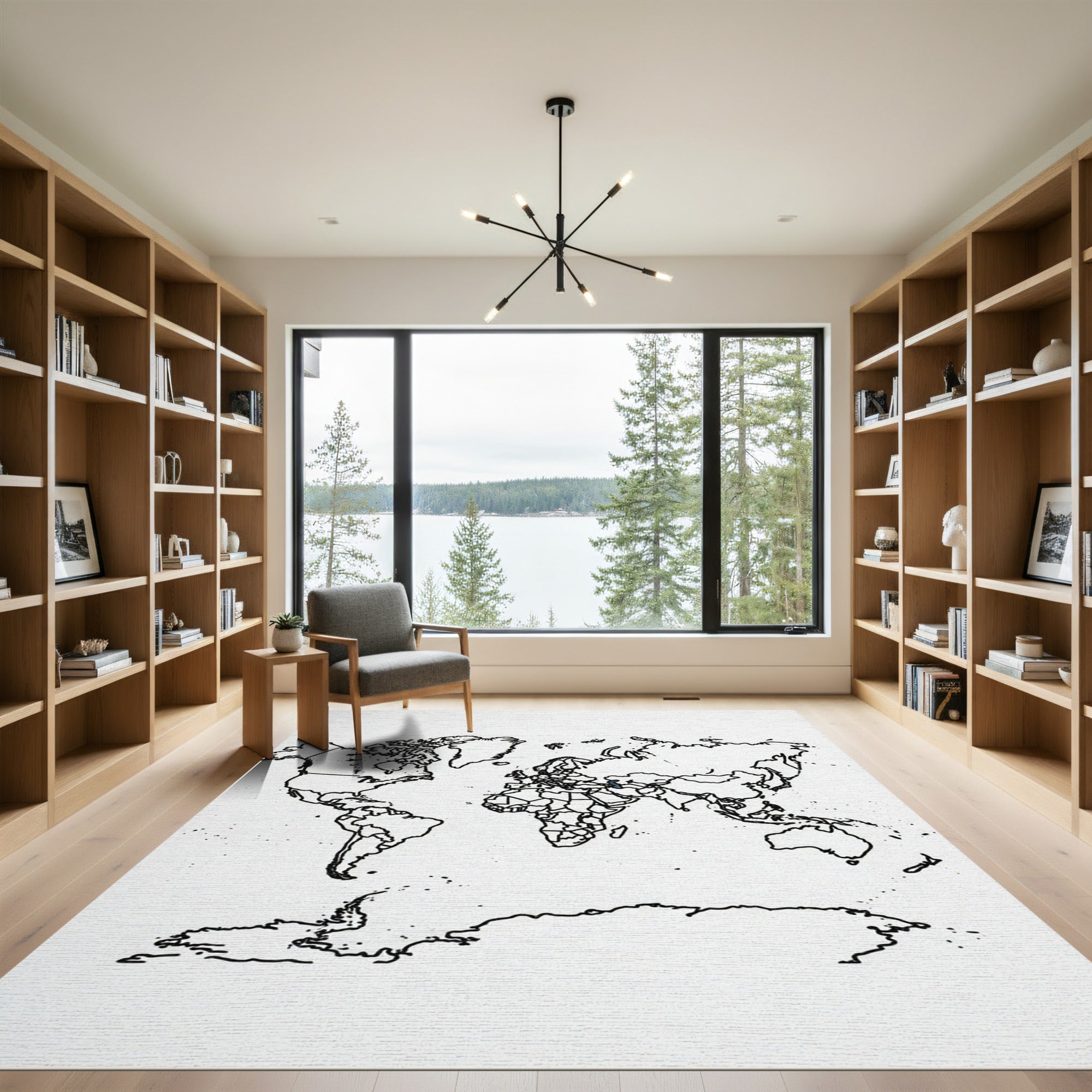 Minimalist Black Contour World Map Rug