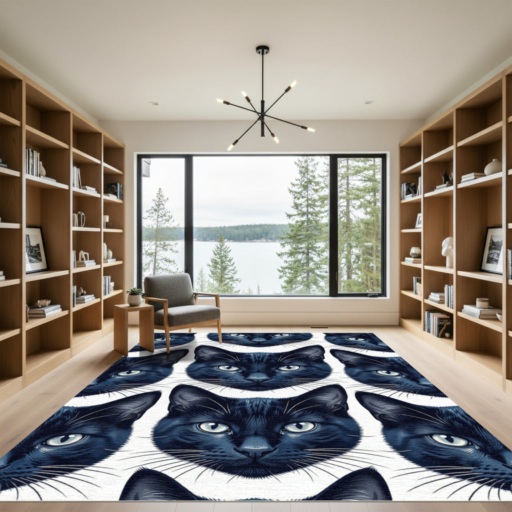 Midnight Black Cat Face Seamless Illustration Rug