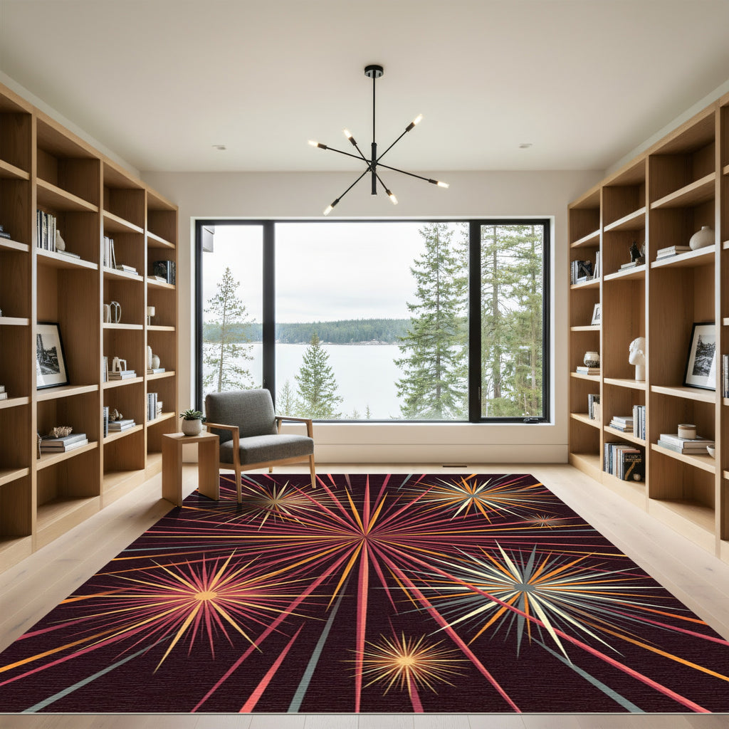 Explosion Starburst Crimson Gold Yellow Rug
