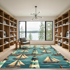 Nautical Lighthouse and Sailboat Ocean Scene Rug