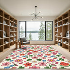Cheerful Pink Floral Watermelon Meadow Rug