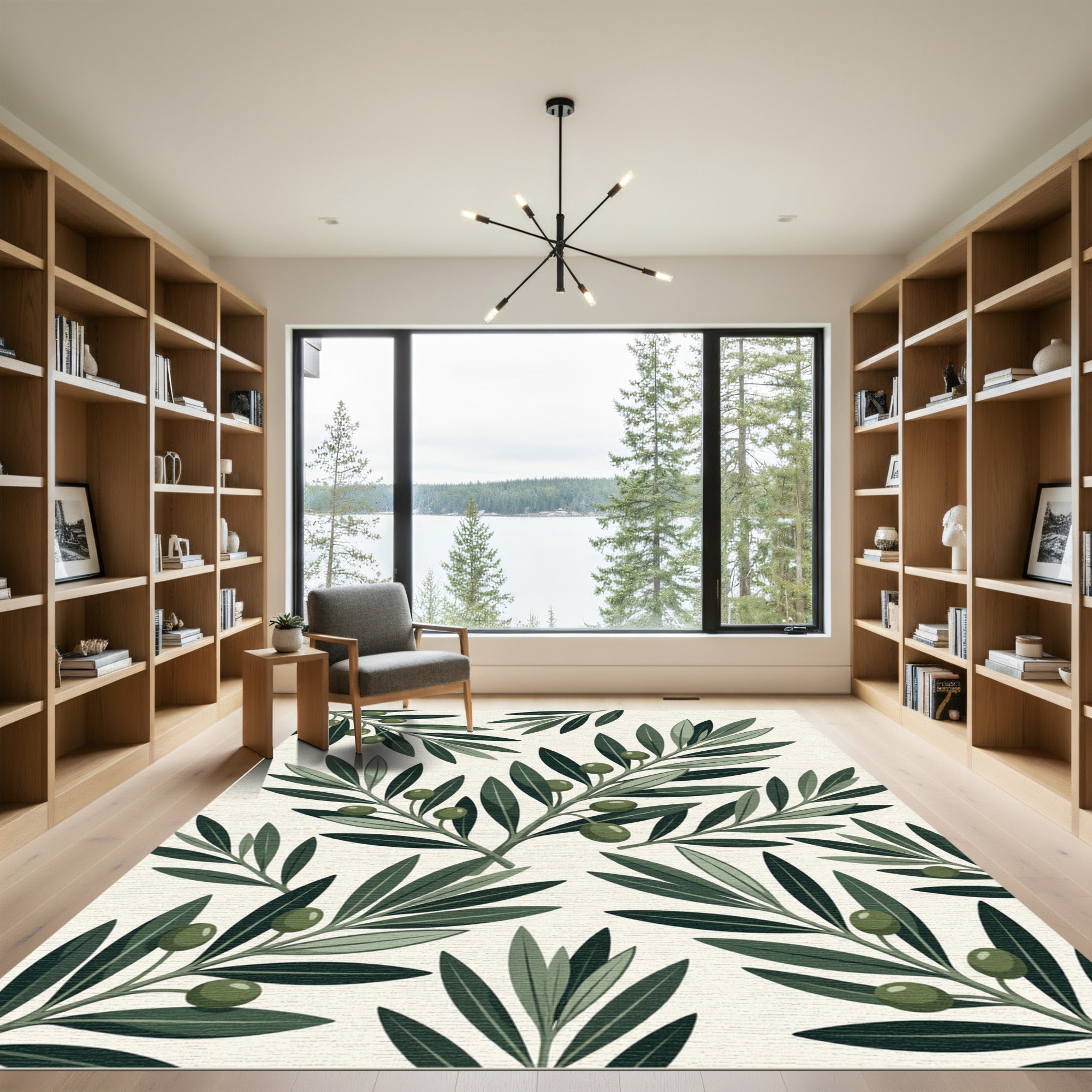 Sage Green Olive Branch Botanical Rug