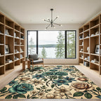 Sage and Cream Botanical Floral Garden Rug