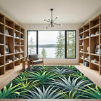 Lush Green Tropical Dewy Foliage Rug