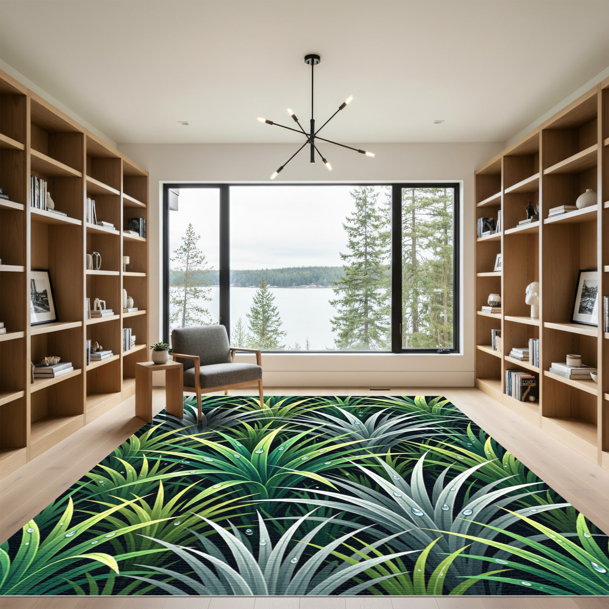 Lush Green Tropical Dewy Foliage Rug