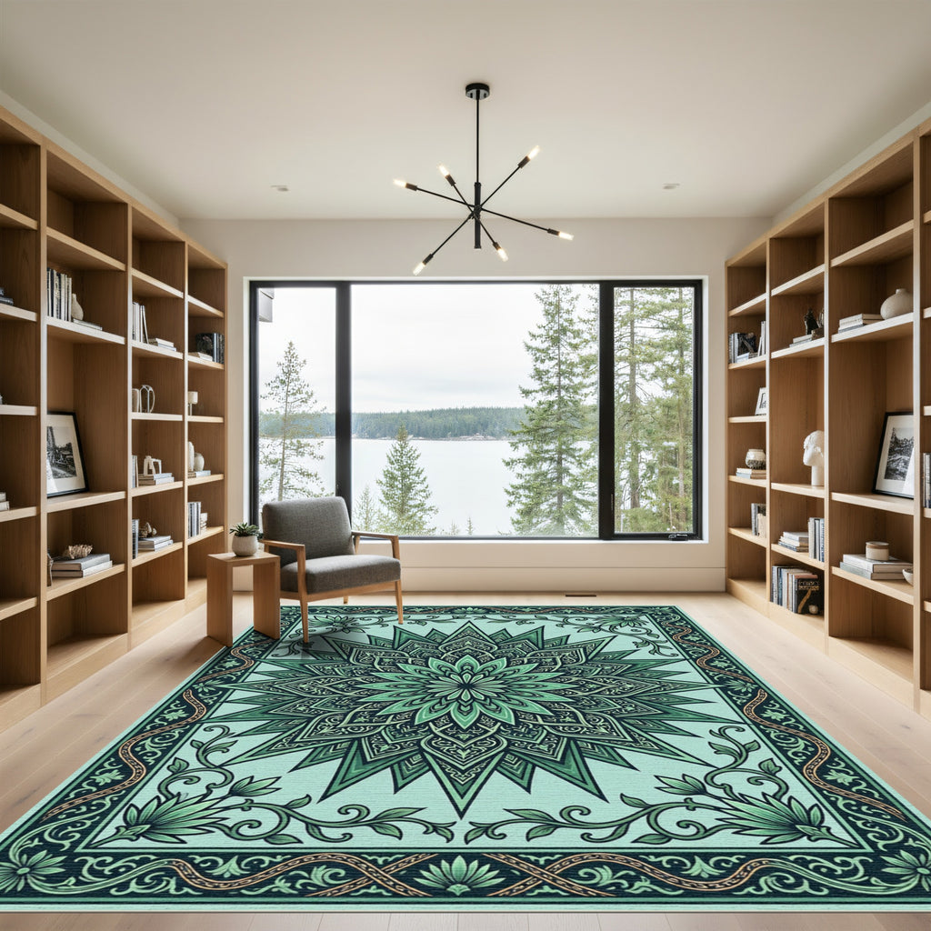 Emerald Verdant Starburst Ornamental Medallion Rug