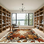 Earthy Autumnal Maple Leaf Border Rug