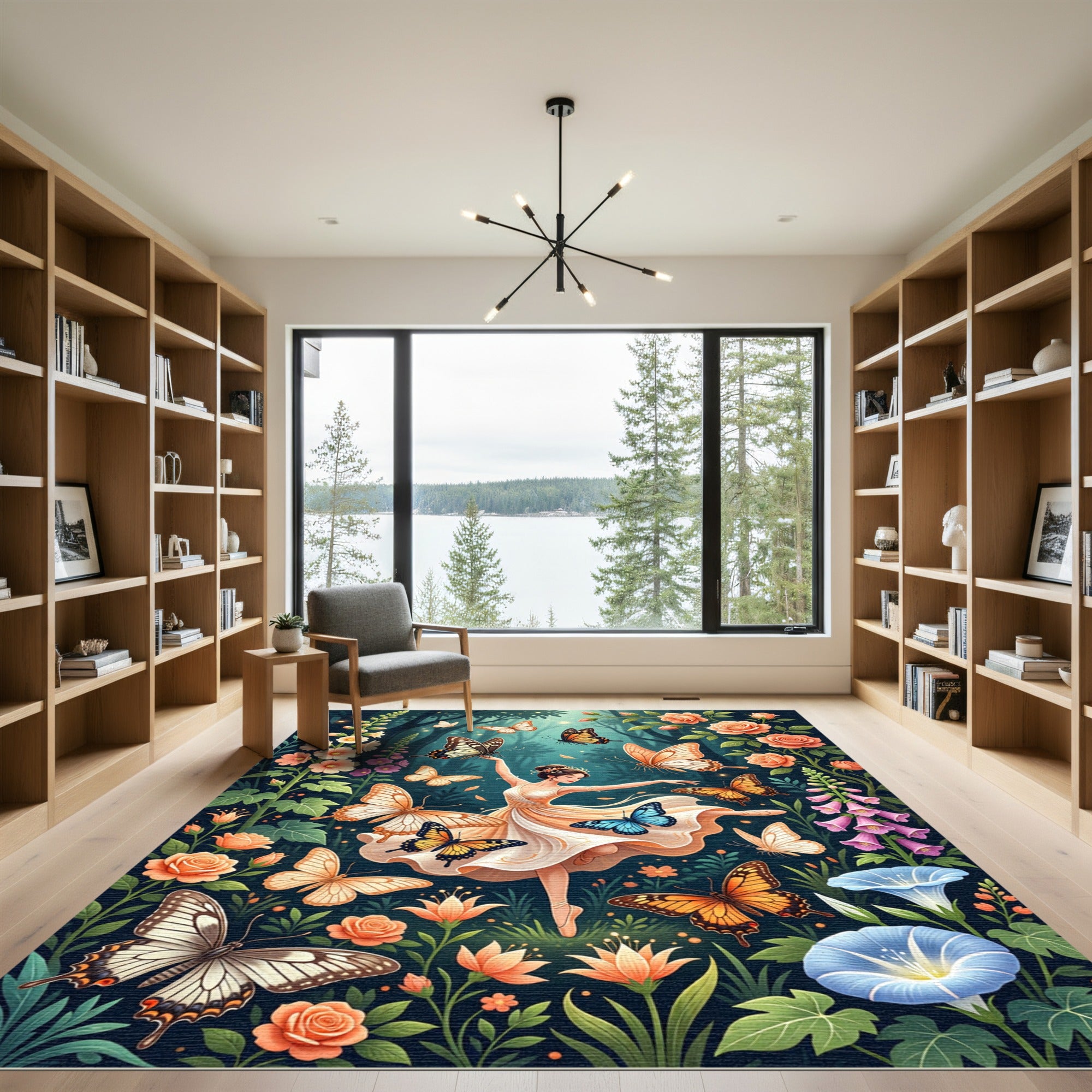 Whimsical Golden Butterfly Enchanted Garden Rug