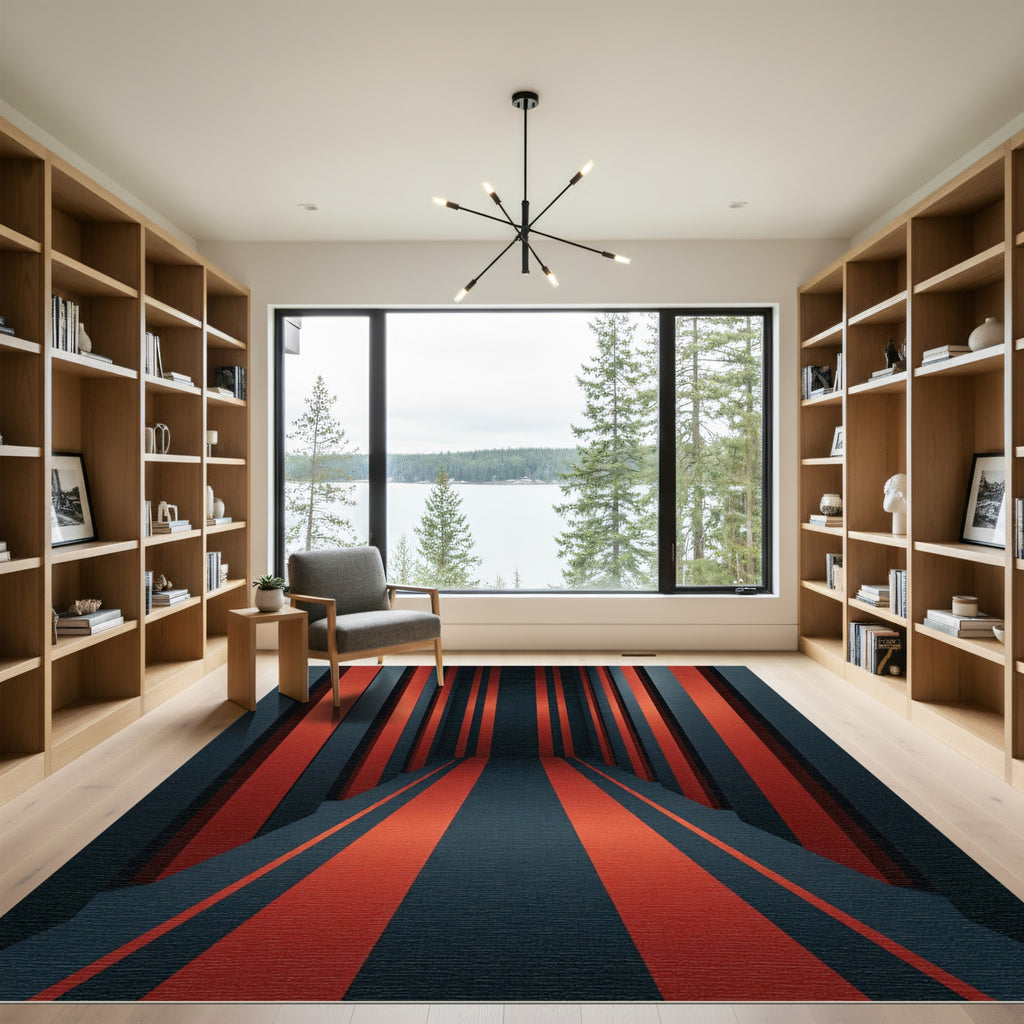 Modern Crimson Black Linear Corridor Rug
