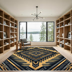 Metallic Golden Charcoal Geometric Diamond Rug