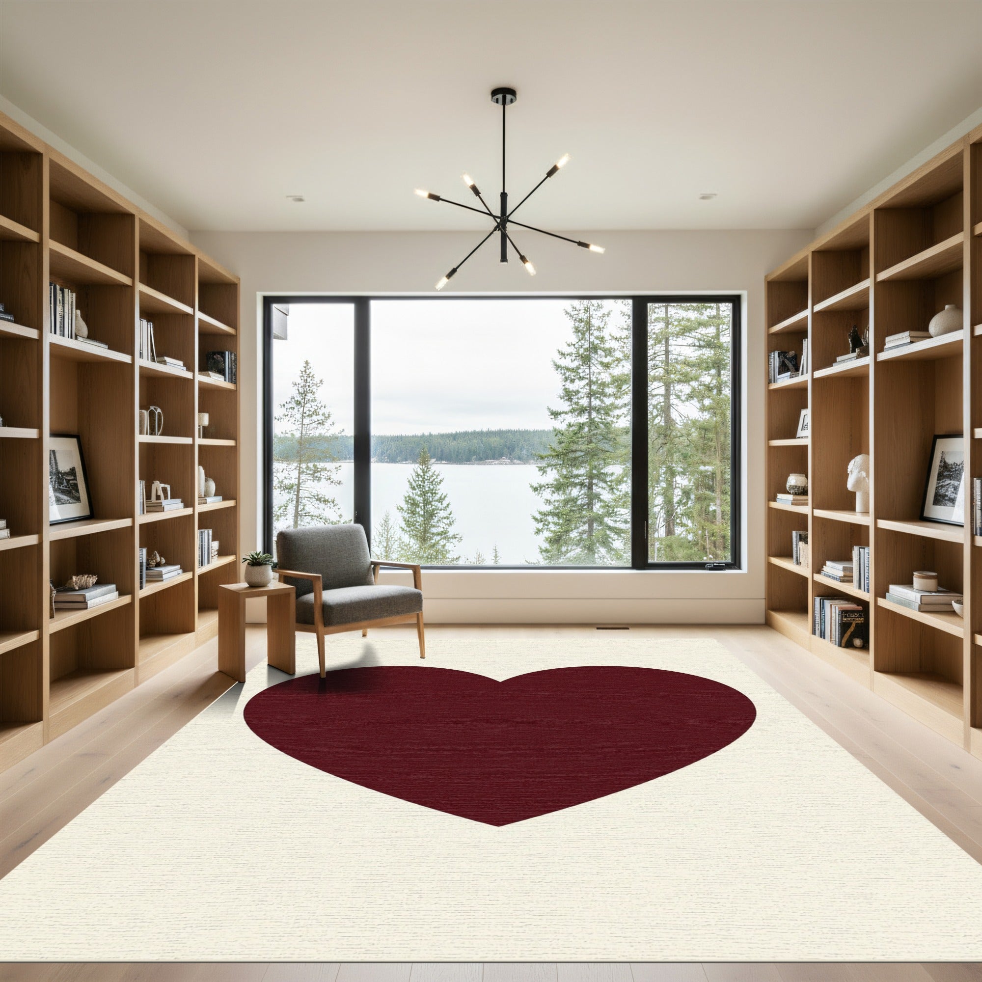 Minimalist Deep Burgundy Heart Shape Rug