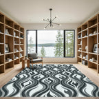 Monochrome Wavy Flame Abstract Stream Rug