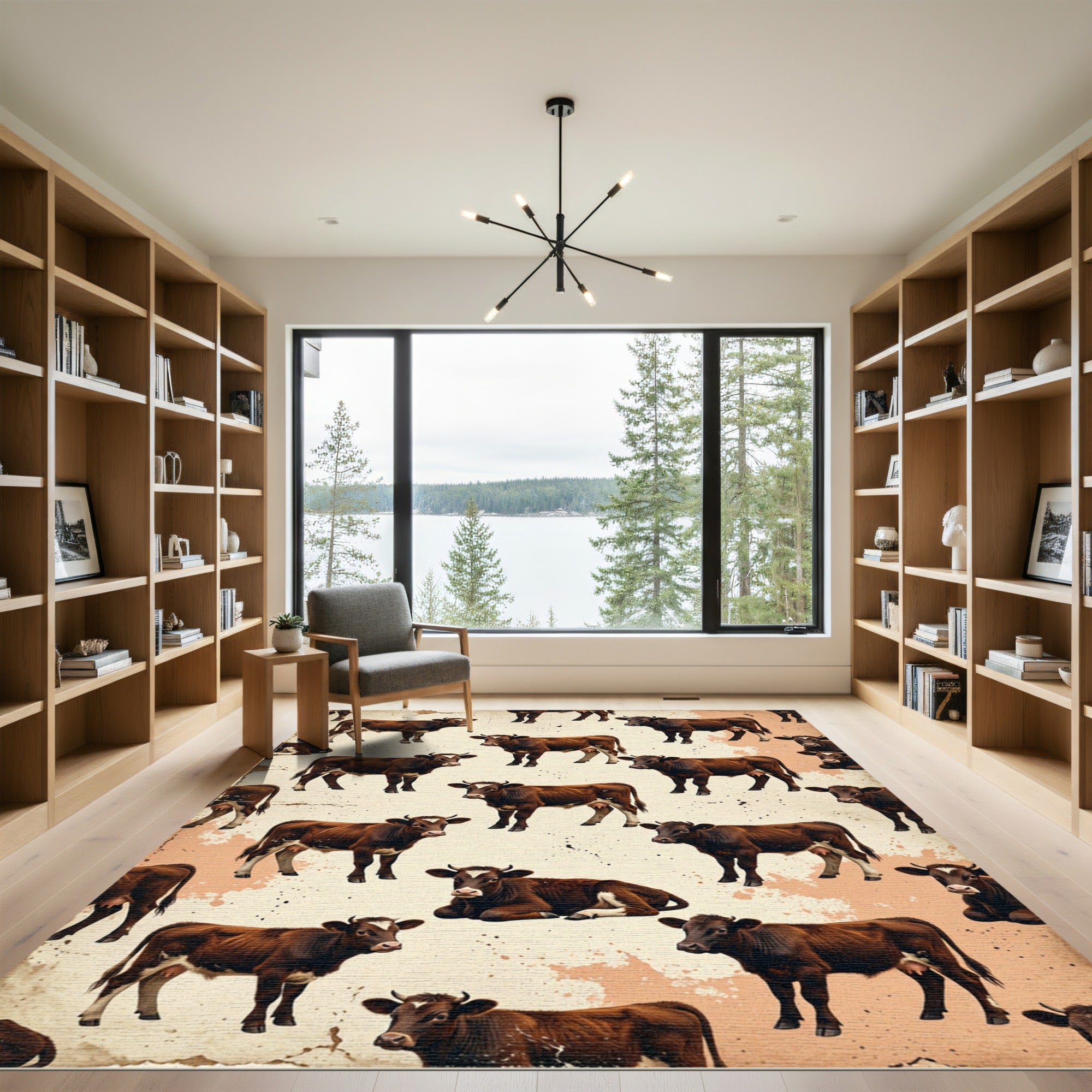Rustic Brown Calf Farmhouse Illustration Rug