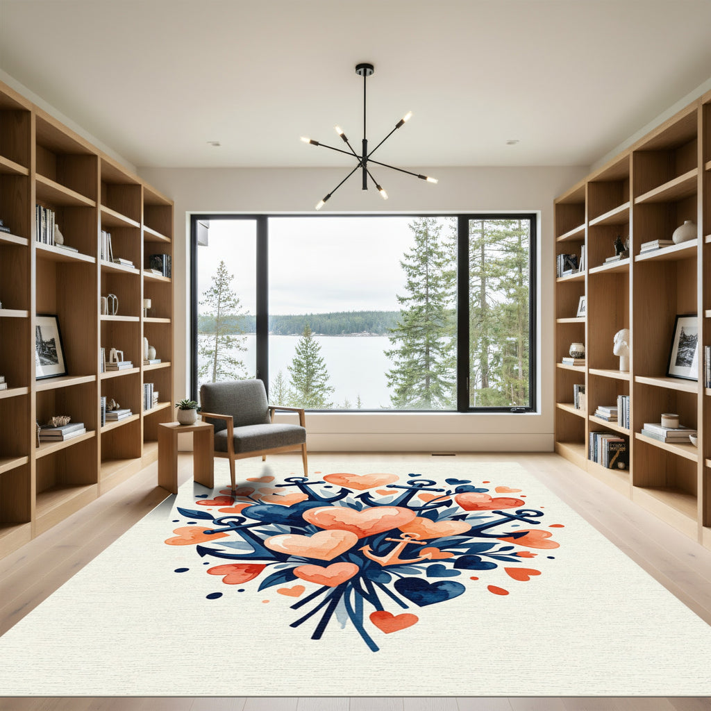 Navy Coral Hearts Anchor Composition Rug