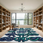 Teal and Indigo Interlocking Nautical Knot Rug