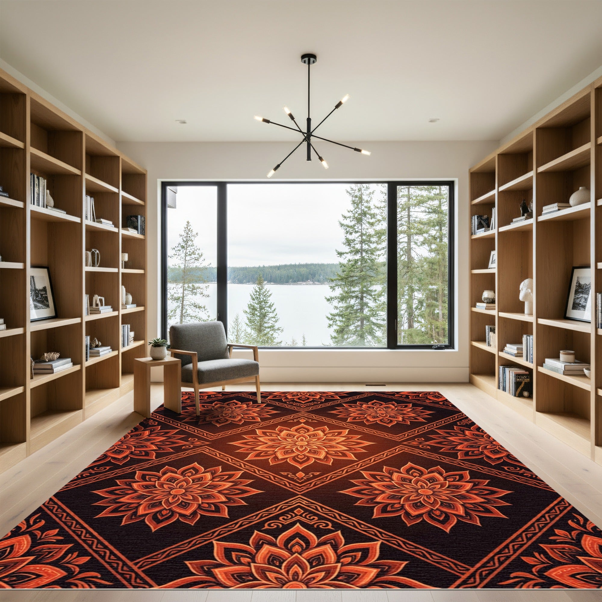 Radiant Amber Floral Diamond Tile Rug