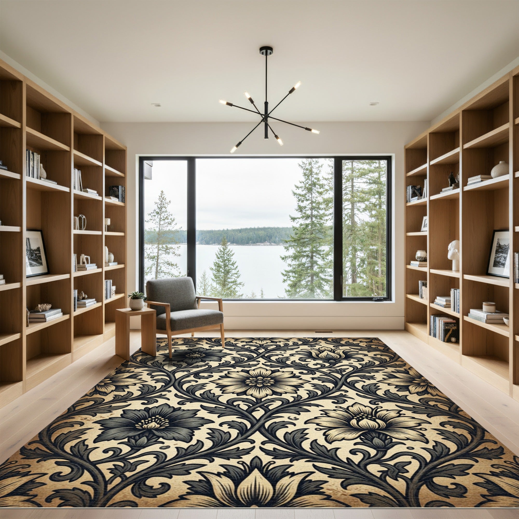Vintage Charcoal Floral Botanical Vines Rug