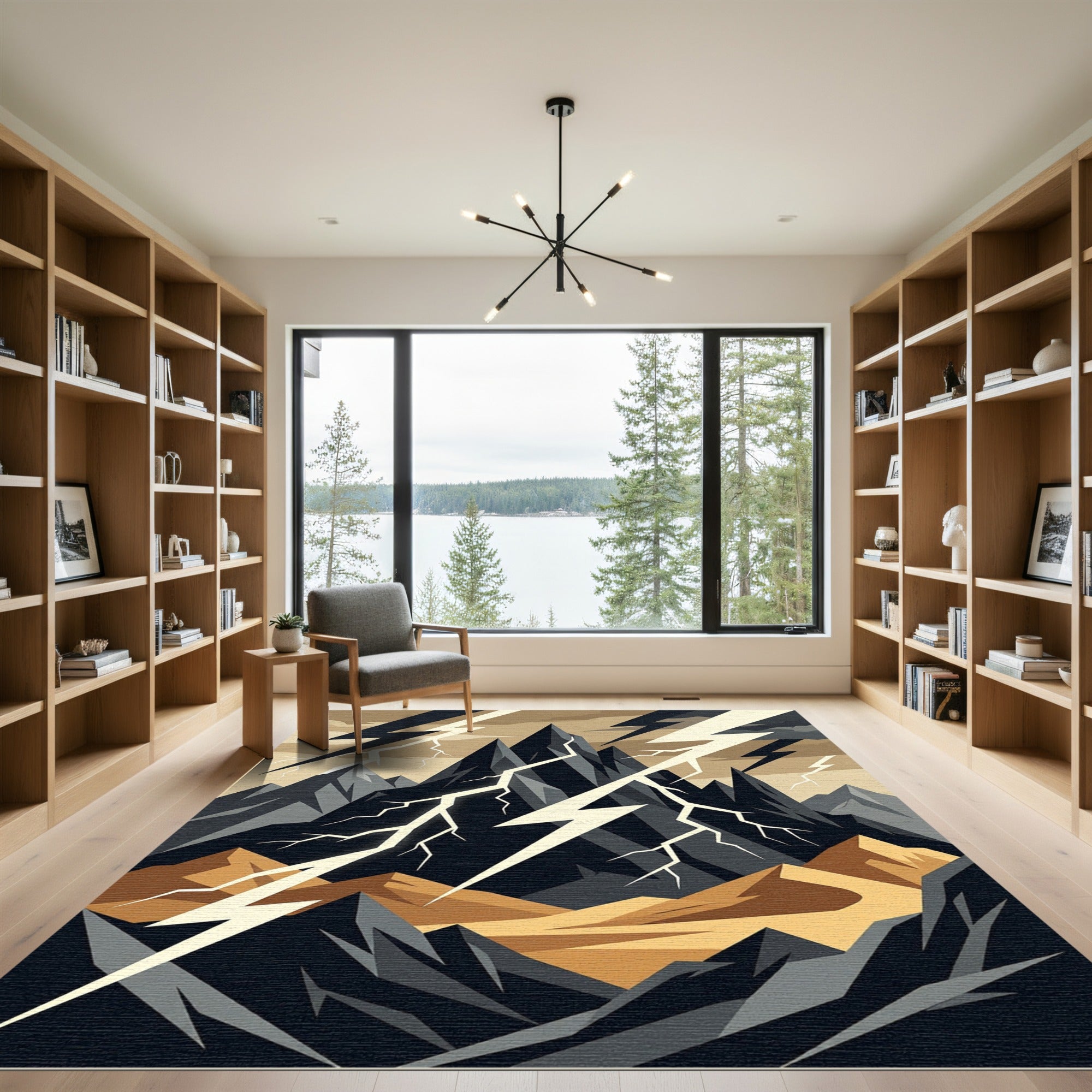 Stormy Mountain Lightning Abstract Art Rug