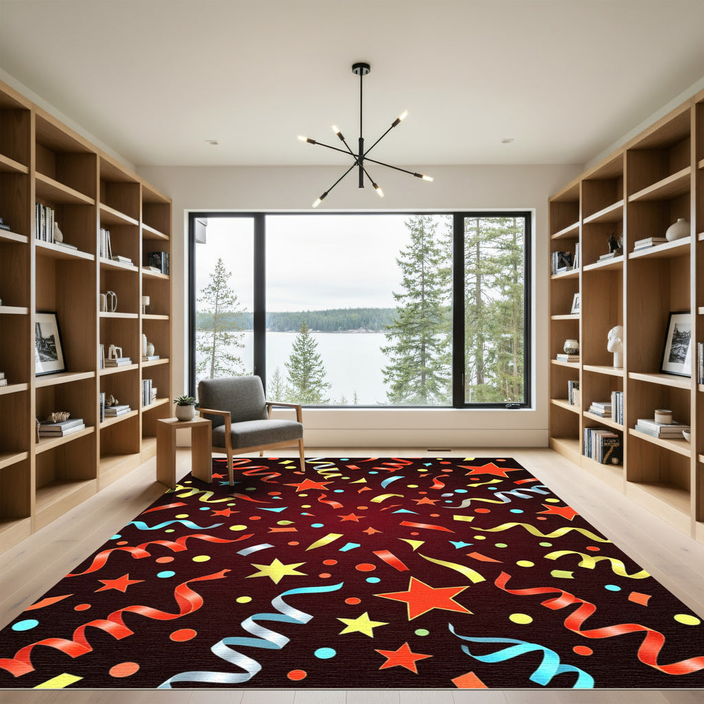 Crimson Star Confetti Swirls Rug