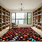 Crimson Star Confetti Swirls Rug