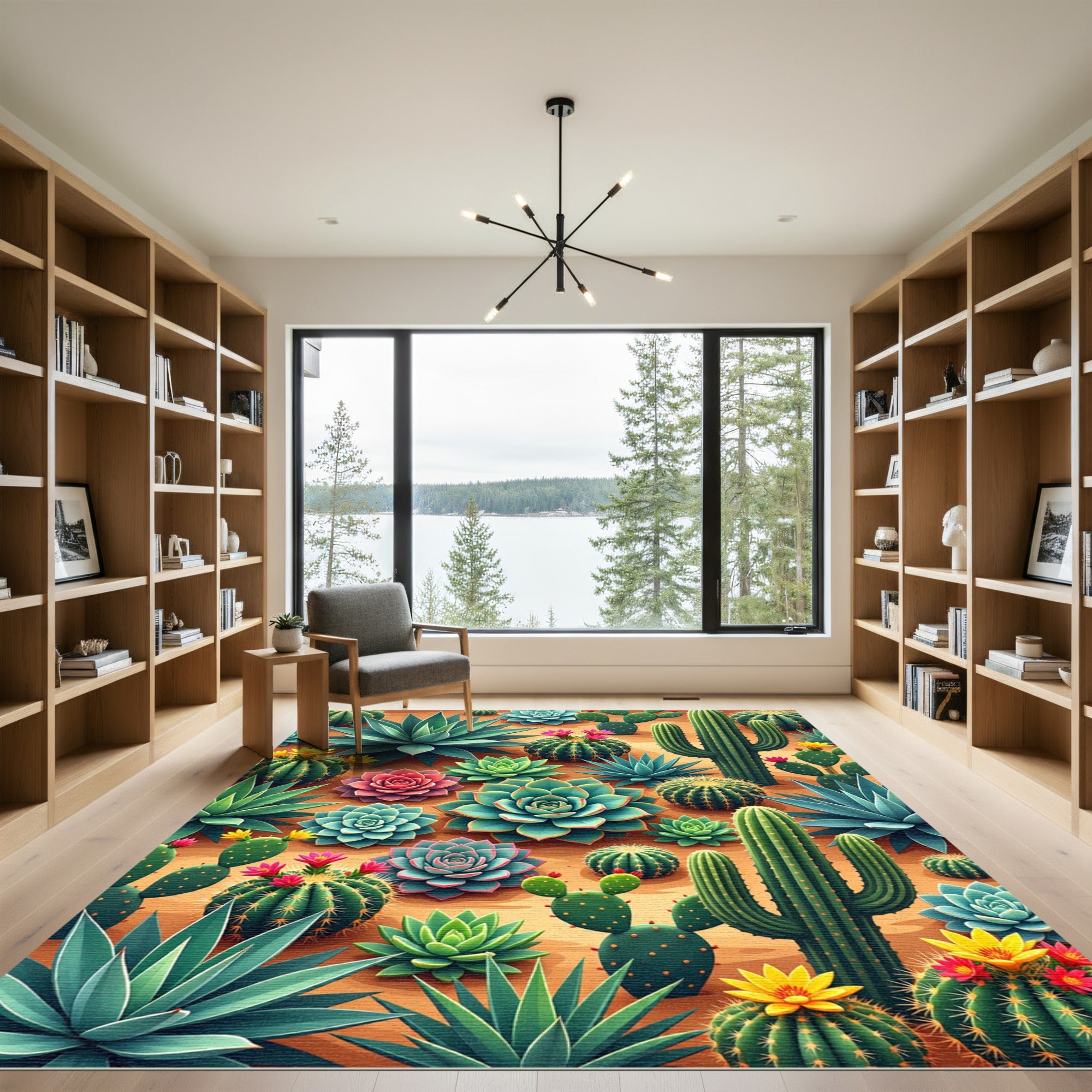 Vibrant Desert Succulent and Cacti Arrangement Rug