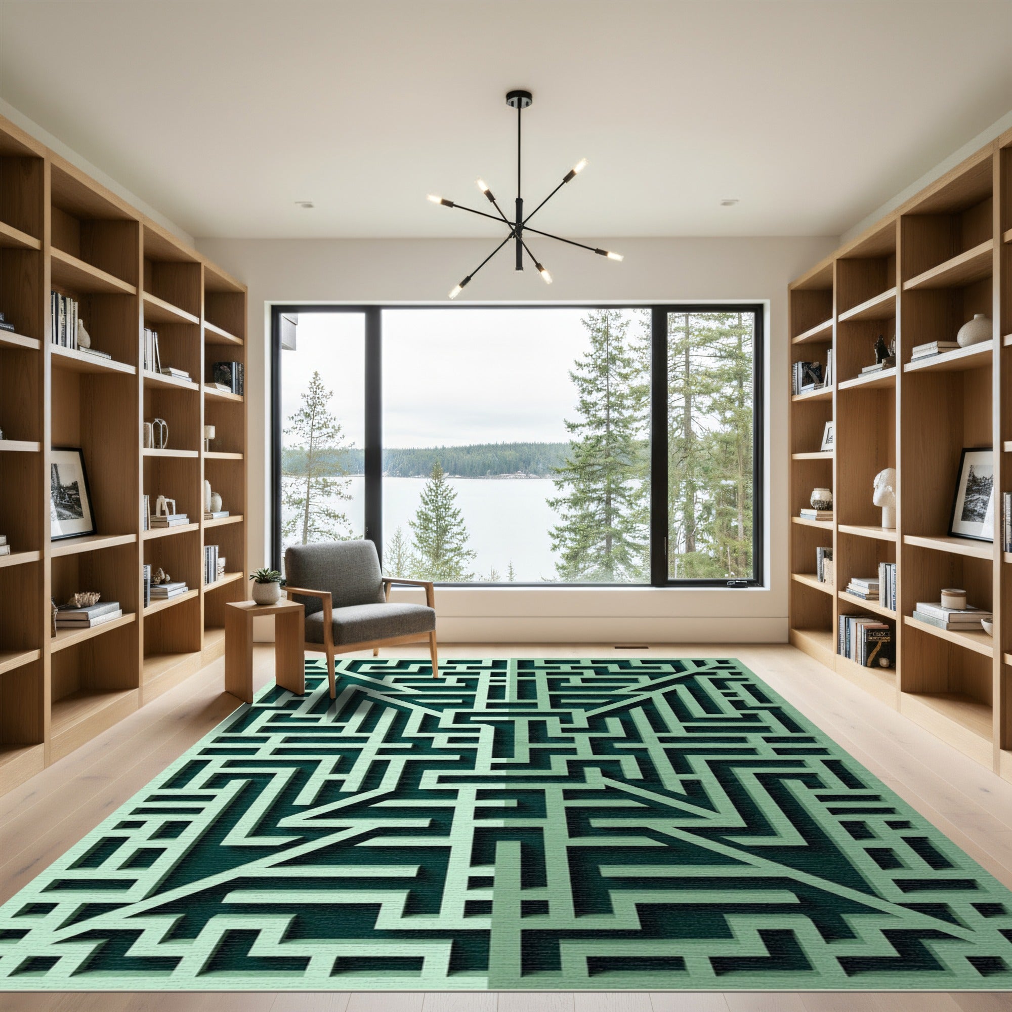 Mint Green Geometric Maze Rug