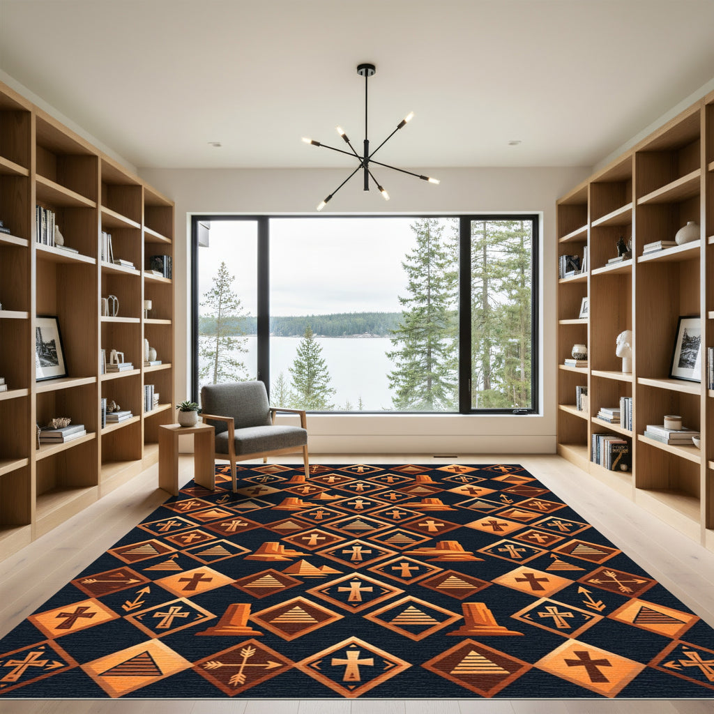Copper Geometric Desert Cross Diamond Rug