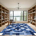 Blue Interwoven Geometric Lattice Rug