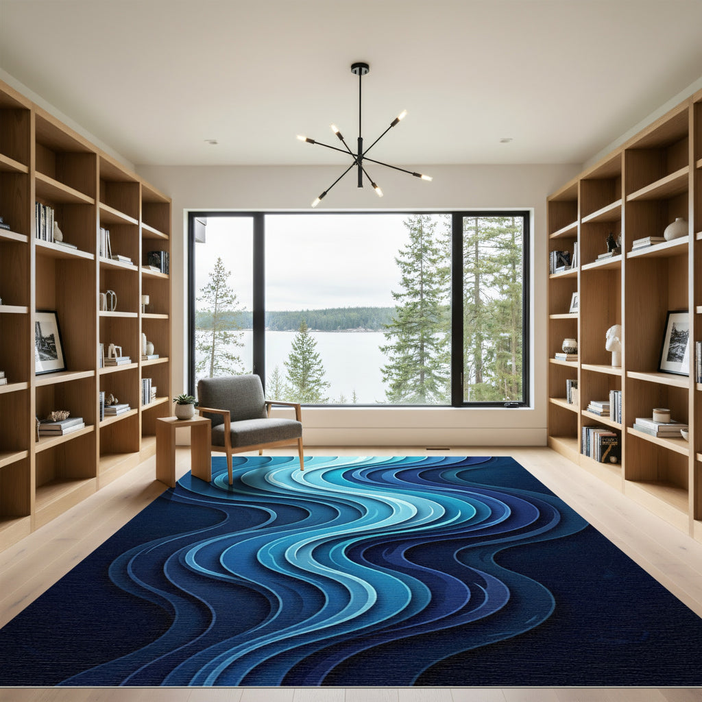 Deep Sapphire Blue Wavy Layers Rug