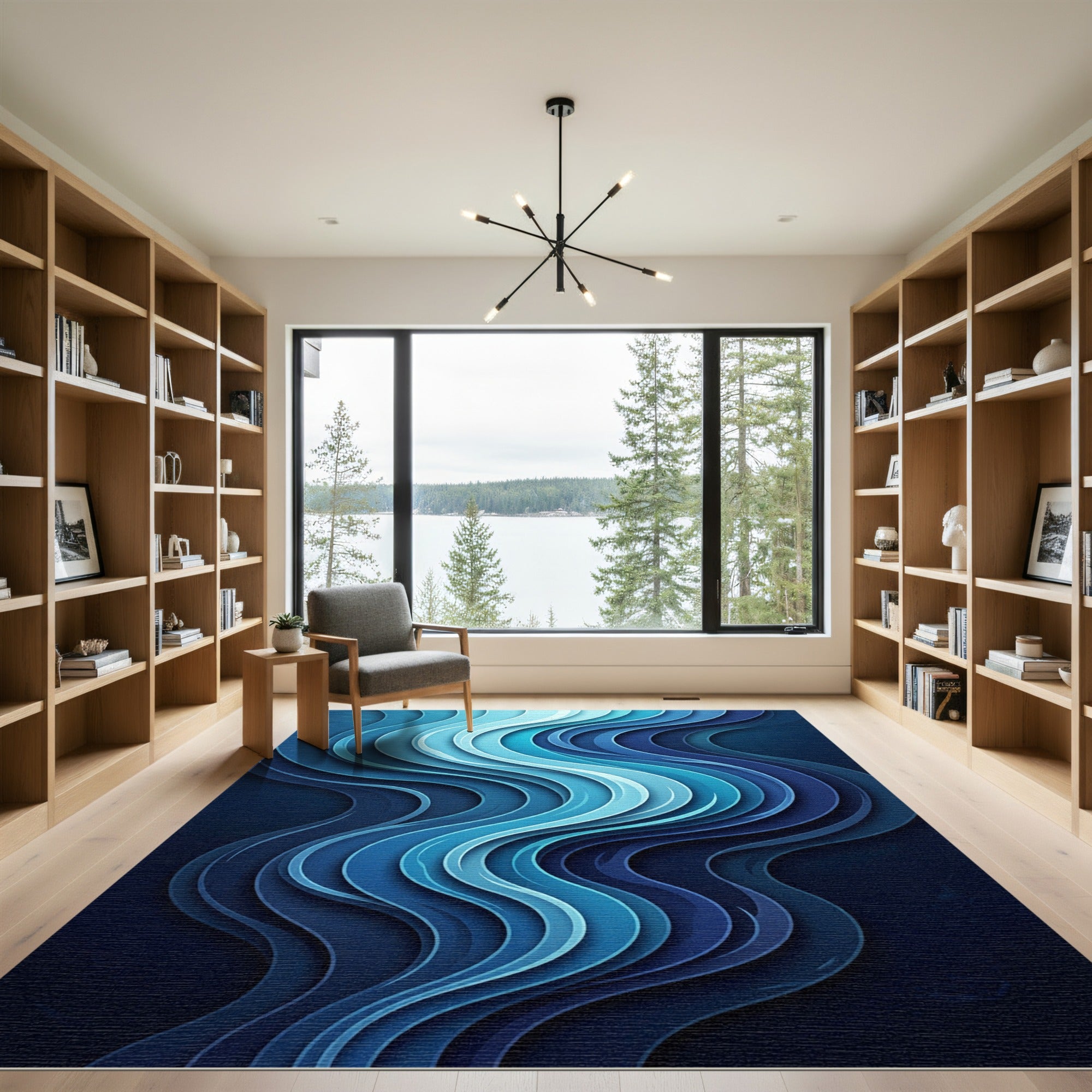 Deep Sapphire Blue Wavy Layers Rug