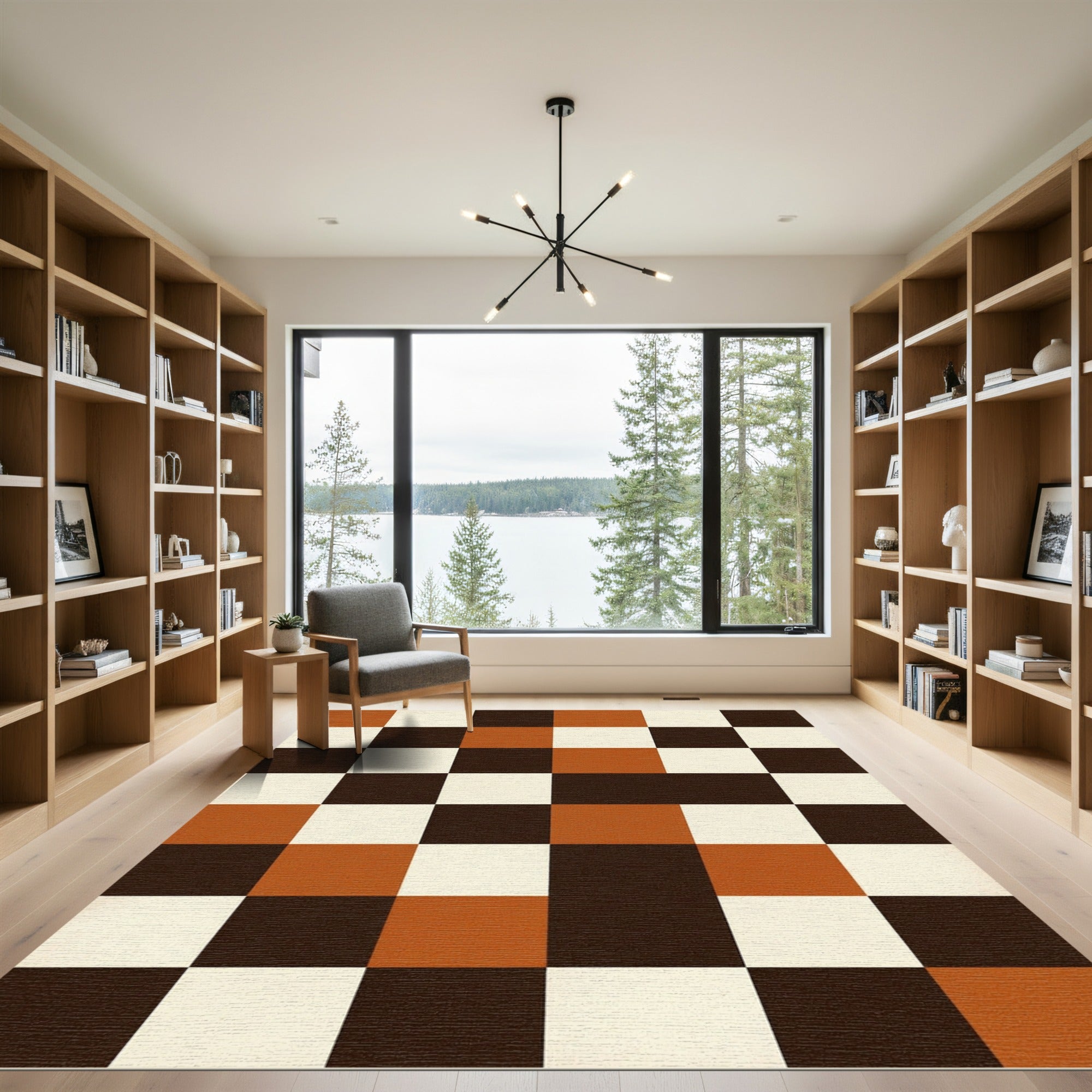 Modern Terracotta and Chocolate Checkered Tiles Rug