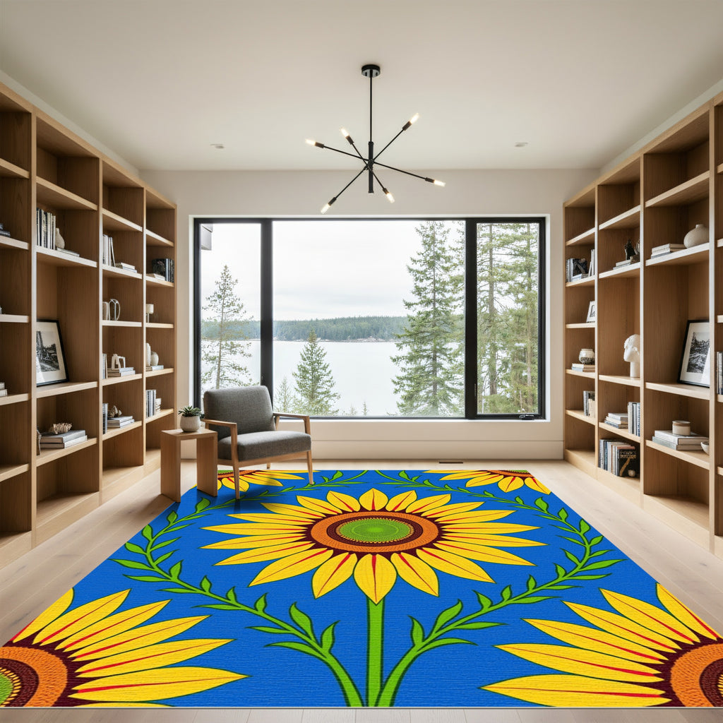 Golden Sunflowers With Green Vines Rug